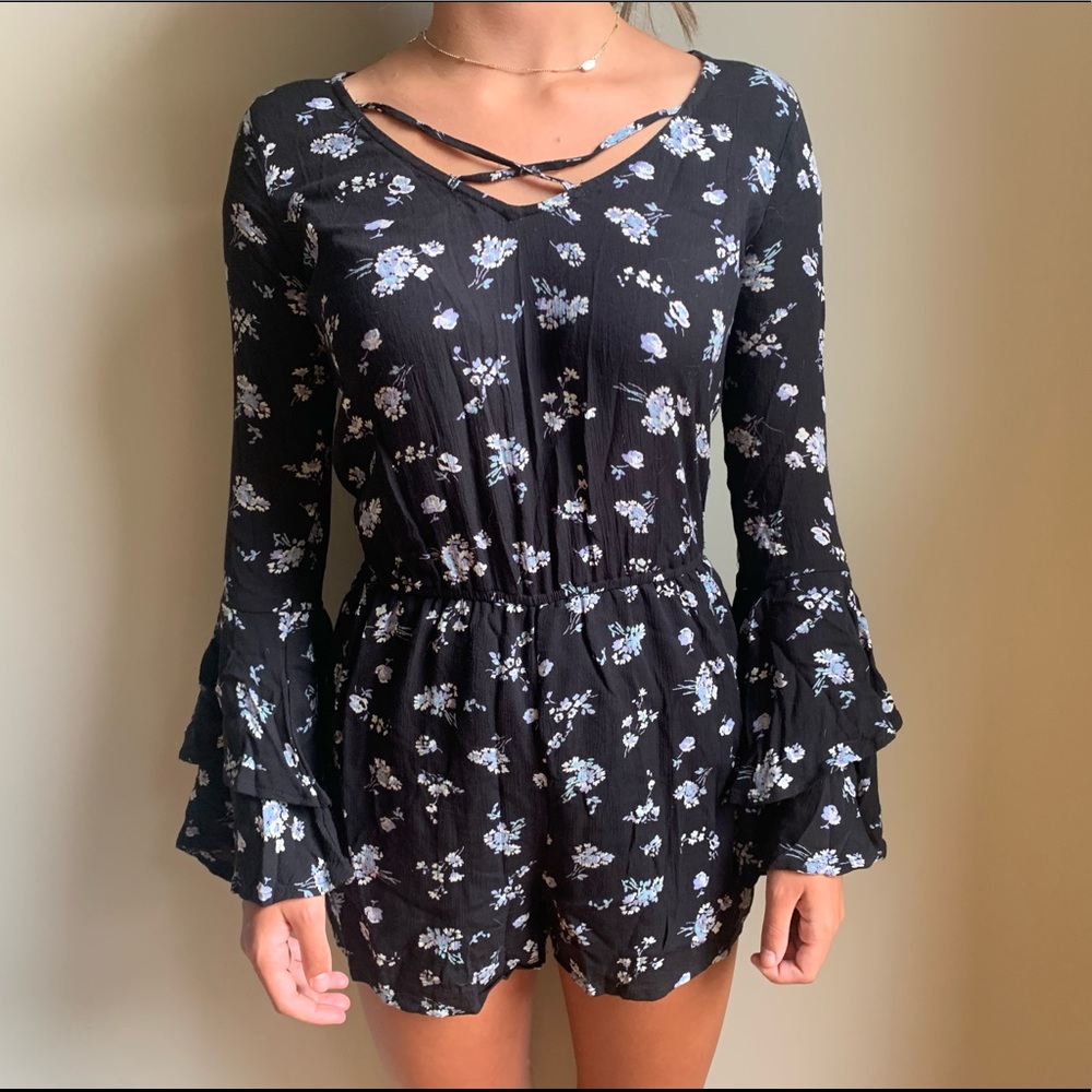 Black floral romper